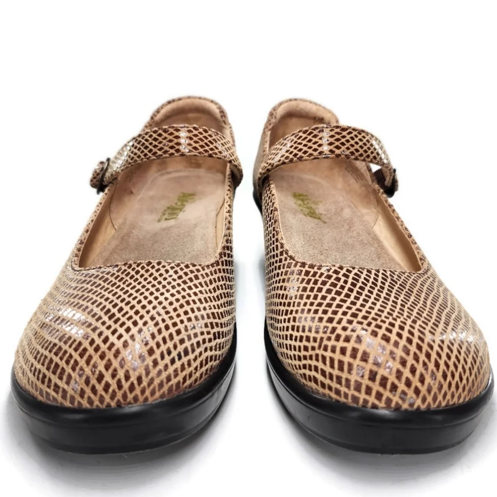 Alegria Harper Burnished Tan & Brown Textured Snake Print Mary-Jane Clog Loafers